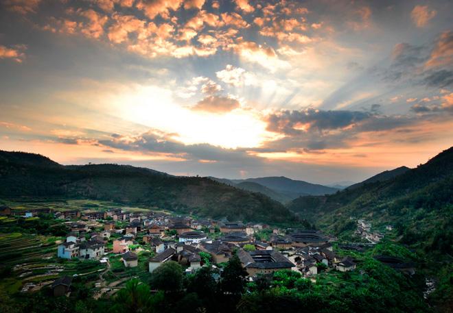 A full view of Chuxi Earthen Building Cluster, Xiamen
