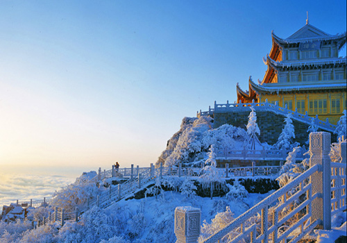 The Golden Summit is located on the top of Emei Mountain.