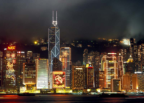 Beautiful night scene of Victoria Harbour in Hong Kong.