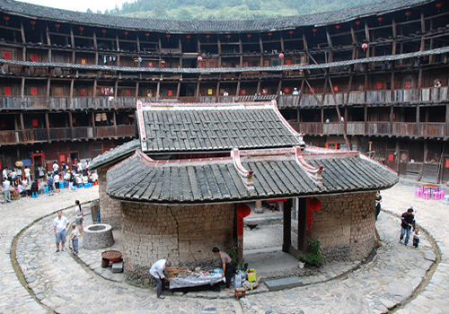 Ancestral Hall of Yuchang Earthen Building was Built in the Courtyard.