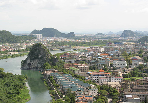The Diecai Hill stands by the Li River near downtown Guilin.