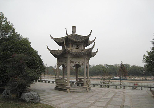 A pavilion by Li River in the Elephant Trunk Hill Park,Guilin
