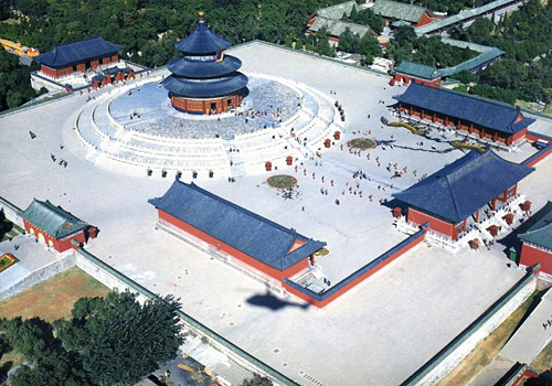 An aeroview of the Temple of Heaven and its side halls.