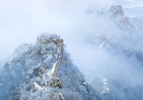 Amazing snow scene of Mutianyu Great Wall in winter.