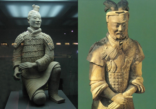 Terracotta Warriors military ranks can be differentiate this way and by their hair dress and hat also,Xi'an.