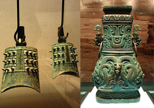 Bronze musical instruments and vessel exhibited in Shaanxi History Museum.