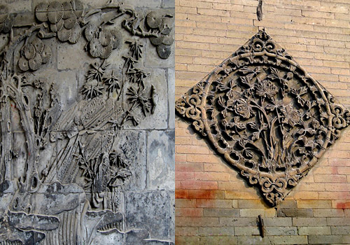 Exquisite stone carvings on the wall inside the Great Mosque in Xi'an,Shaanxi Province.