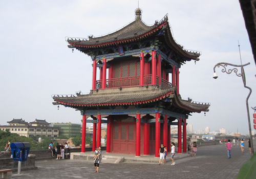 A traditional Chinese building on the Ancient City Wall of Xi'an, Shaanxi Province.