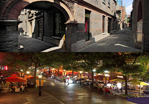 The day and night scenes of Shanghai Xintiandi.