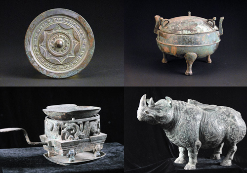 Bronze and ceramic wares of the Western Han Dynasty displayed in the Maoling Mausoleum Museum,Xianyang City,Shaanxi Province.
