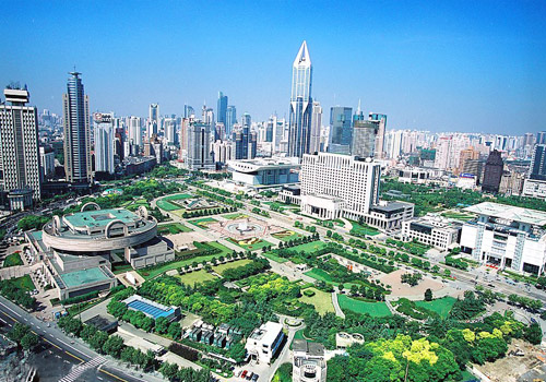 People's Square is located in the heart of the Shanghai city.