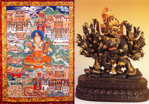A piece of Thangka and a statue of mythical animal of Potala Palace.