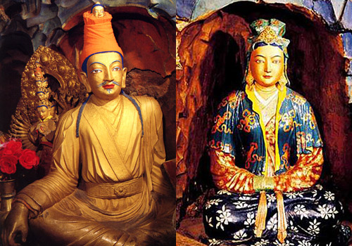 The painted sculptures of Sontzen Gampo and his wife Princess Wencheng.