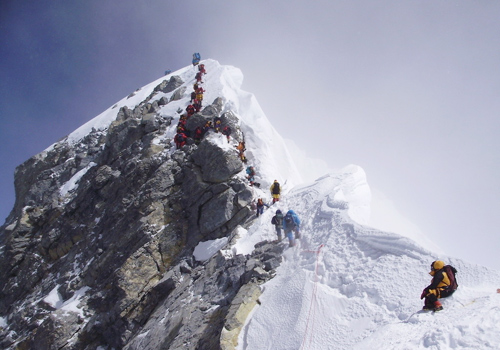 The Hilary Step for mountaineering the Mt.Everest,Tibet
