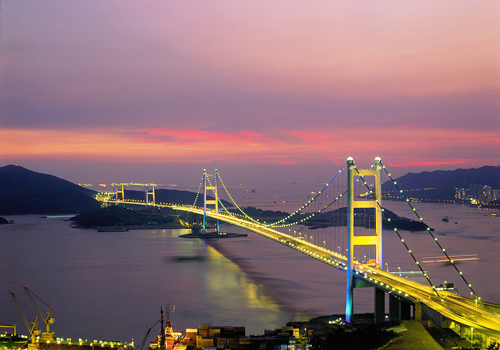 Marvelous nightview of Tsing Ma Bridge,Hong Kong