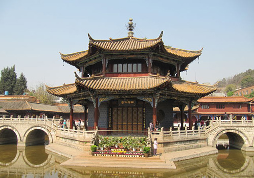 The Octagon Pavilion sitting in the middle of the Pool of Setting Free at Yuantong Temple,Kunming,Yunnan Province.