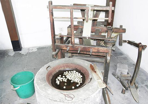 An ancient weaving machine in the museum,Suzhou
