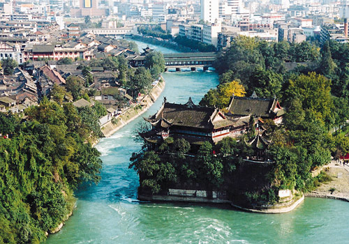 Bottle-shaped Water Intake,one of the three main parts of Dujiangyan Irrigation System,Chengdu