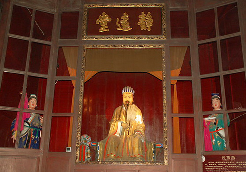 The statues of Chuko Liang and his son and grandson in Wuhou Temple,Chengdu