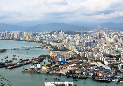 The cityscape of Sanya from Luhuitou Park on Luhuitou Peninsula,Sanya,Hainan Island.