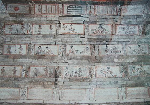 There are more than 760 mural bricks have been unearthed in tombs of Wei and Jin Dynasties.