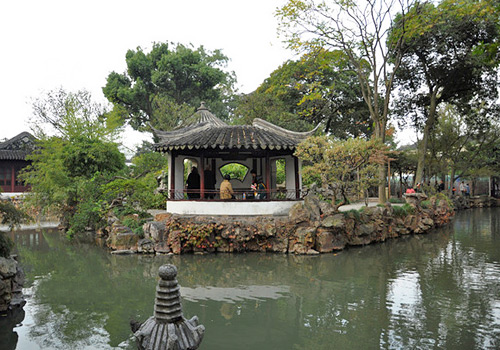 The exquisite fan-shaped pavilion,Yushuitongzuo Pavilion ("With Whom Shall I Sit" Pavilion),Suzhou