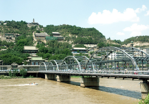 The White Pagoda Hill and the iron bridge over the Yellow River,Lanzhou