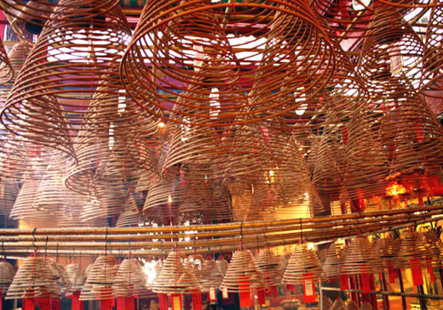 Spiral incenses in Man Mo Temple on Hollywood Road,Hong Kong