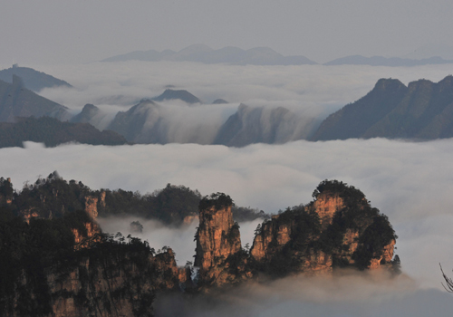 Sea of clouds on Tianzi Mountain in Wulinyuan Scenic Area,Zhangjiajie City,Hunan Province