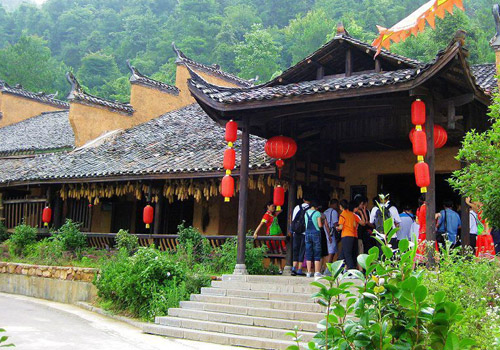 Houses of Tujia minority in Yangjiajie Scenic Area in Zhangjiajie Forest Park,Wulinyuan District,Zhangjiajie City,Hunan Province