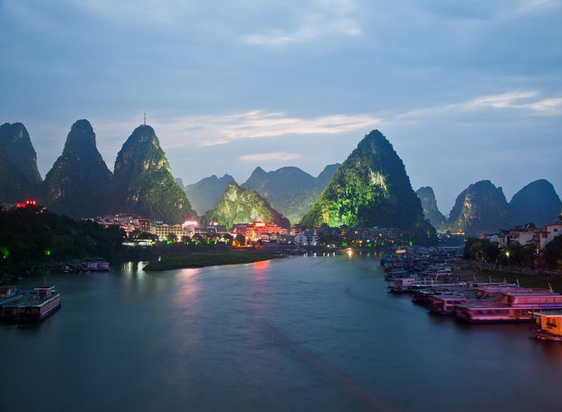 Green Lotus Peak in Yangshuo County of Guilin City at night