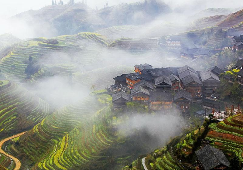 Ping'an Village in Longsheng County of Guilin is where one part of Longji Rice Terraces located