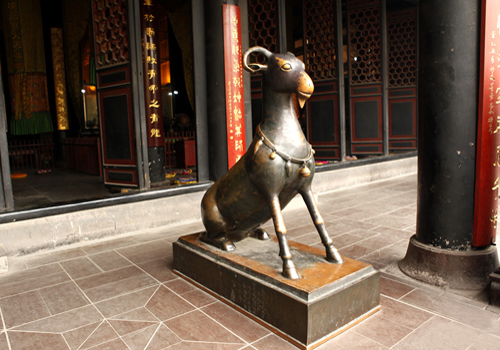 One of the two bonze goats in Chengdu Green Ram Monastery