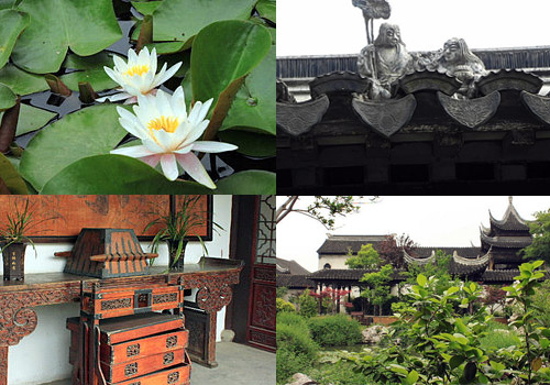 Lotus,architecture and the Suzhou garden style buildings.